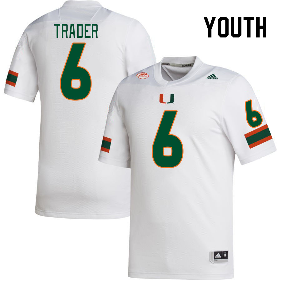 Youth #6 Joshisa Trader Miami Hurricanes College Football Jerseys Stitched-White